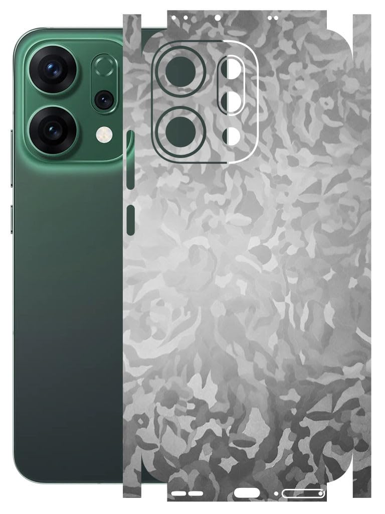 AtOdds Mobile Skin Sticker Wrap | Compatible for Oppo Reno 14 (5G) | Scratchproof Matte Finish | Full Coverage for All Sides & Camera Protection (Silver Camo) - Image 1