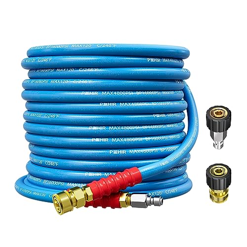 POHIR Pressure Washer Hose 50FT 3/8" for Cold & Hot Water (Up to 248℉) 4800 PSI Kink Resistant Industrial Grade Steel Wire Braided QC Ends with 2 M22-14mm to 3/8" Adapters for Professional and Home - Image 1