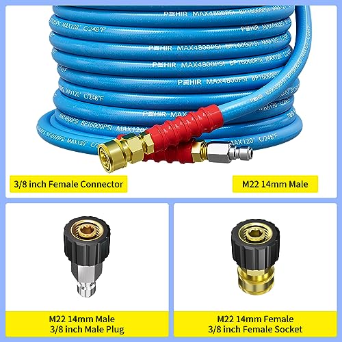 POHIR Pressure Washer Hose 50FT 3/8" for Cold & Hot Water (Up to 248℉) 4800 PSI Kink Resistant Industrial Grade Steel Wire Braided QC Ends with 2 M22-14mm to 3/8" Adapters for Professional and Home - Image 5