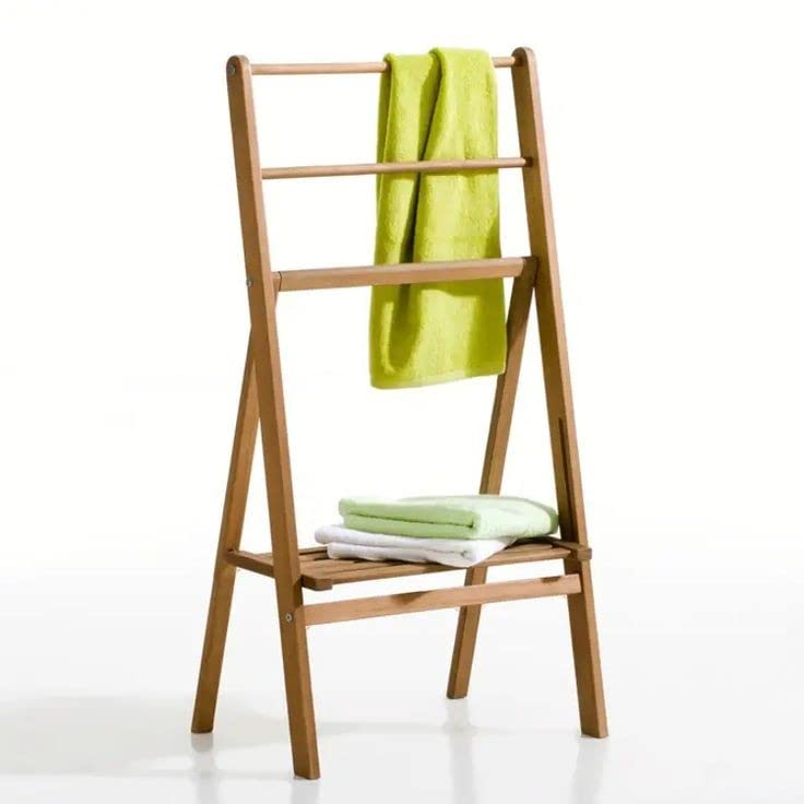 Freestanding Wooden Towel Rack Multiple Tier Sheesham Wood Towel Holder for Bathroom Industrial Towel Bar StandLadder with Storage Shelf for Bathroom Bedroom Laundry Room Kitchen B79 