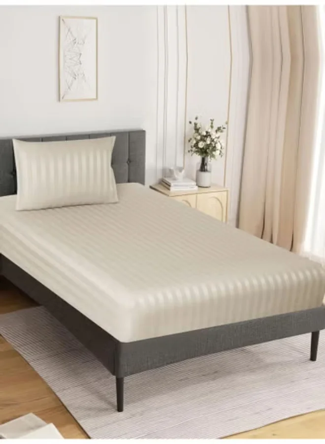 دوناتيلا طقم شرشف سرير مقلم 2 قطع مقاس مفرد ونص 120×200+ 30 سم, مايكروفايبر مقاوم للحساسية شرشف باطراف مطاط و2 غطاء وسادة