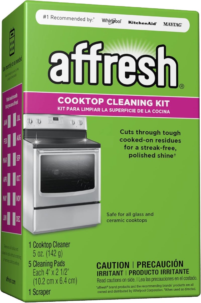 Affresh Cooktop Cleaning Kit, Safe for Glass & Ceramic Cooktops, Includes 5 oz cleaner, 5 pads, 1 scraper - Image 1