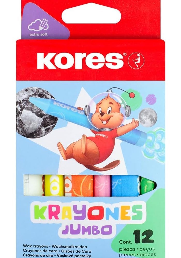 Kores أقلام شمع كوريز كرايونز جامبو، 14 مم مثلث، علبة من 12 لون متنوع - Image 1