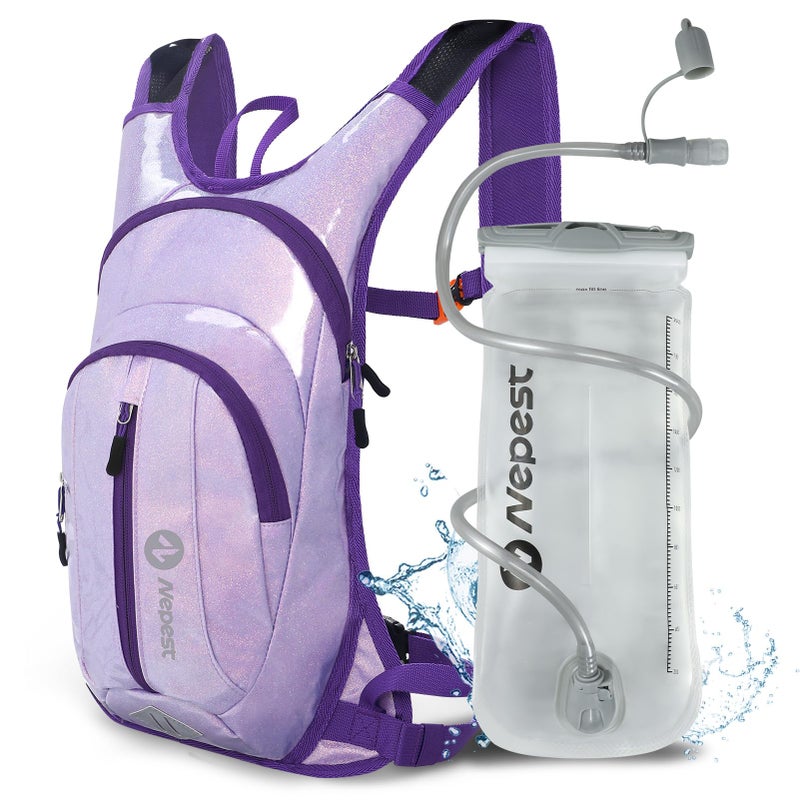 Nepest Rave Hydration Pack Backpack Festival Essential Hydropack Water Backpack with 2L Water Bladder for Hiking Cycling Running Purple - Image 2