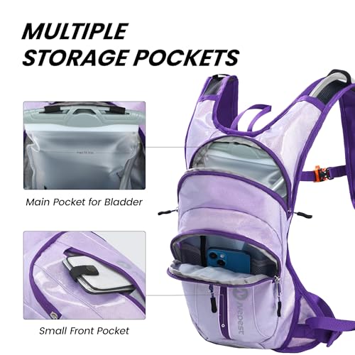 Nepest Rave Hydration Pack Backpack Festival Essential Hydropack Water Backpack with 2L Water Bladder for Hiking Cycling Running Purple - Image 3