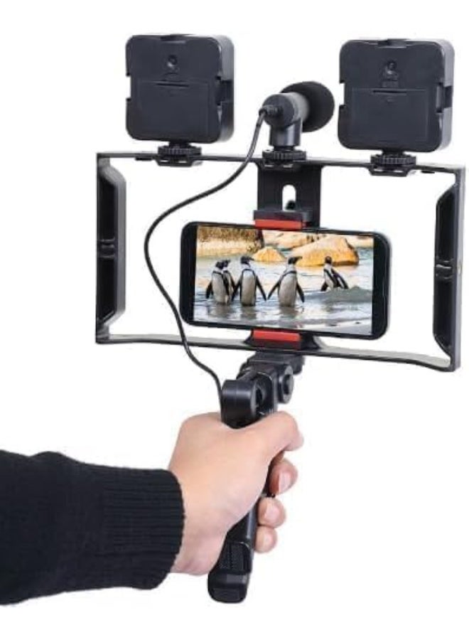 Smartphone Video Recording Kit – Dual LED Lights, Microphone, Stabilizer Grip, Phone Holder, Vlogging & Content Creation Set - Image 1
