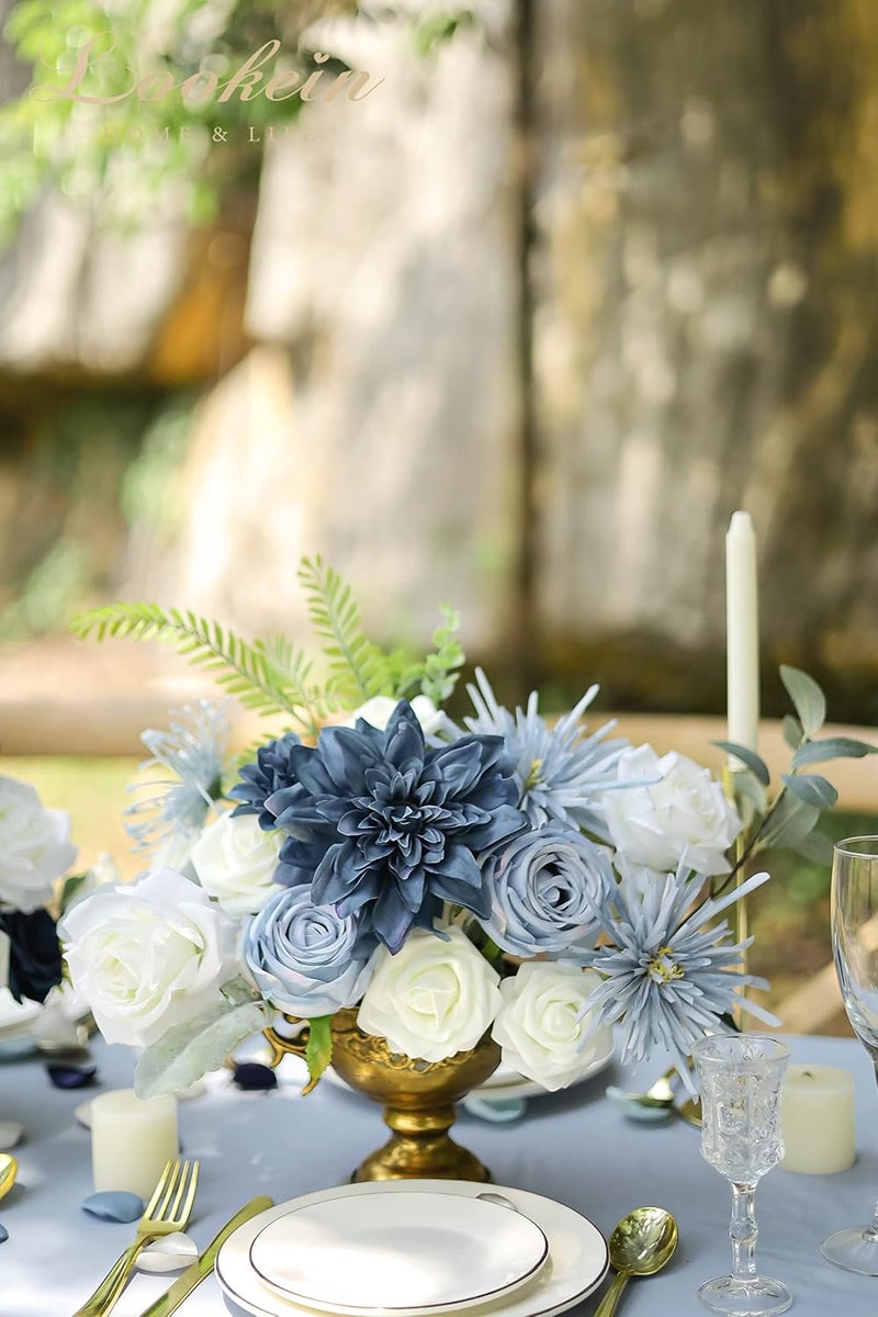 Lookein Artificial Flowers for DIY Wedding Decoration Bridal Bouquet Table Centerpieces Flower Garland Wreaths Aisle Arch Flower Decoration Home Decor, Retro Dusty Blue - Image 5