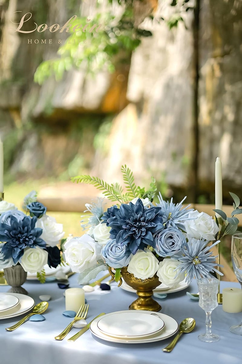 Lookein Artificial Flowers for DIY Wedding Decoration Bridal Bouquet Table Centerpieces Flower Garland Wreaths Aisle Arch Flower Decoration Home Decor, Retro Dusty Blue - Image 4