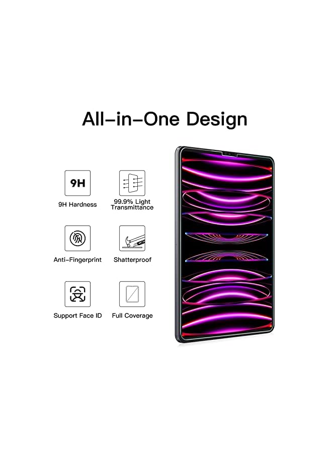 Jetech واقي شاشة JETech لجهاز iPad Pro مقاس 12.9 بوصة، 2022/2021/2020 (الجيل السادس/الخامس/الرابع) مع واقي عدسة الكاميرا، وفيلم زجاجي مقوى عالي الدقة مضاد للخدش، ويدعم القلم وFace ID، عبوة من قطعتين لكل منهما - Image 3