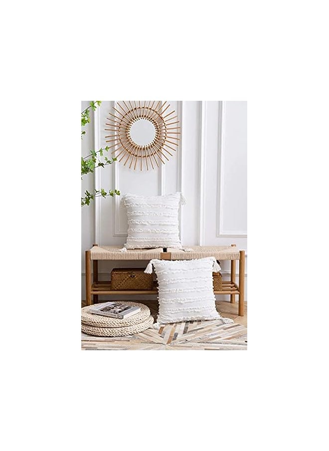 KASTWAVE Throw Pillow Cases Cover s, White Decorative Boho Striped Cotton Linen Square Decorative 2 Pcs with Tassels for Farmhouse Couch Sofa Chair, Bed Bedroom, 45 X 45 CM…  - Image 2
