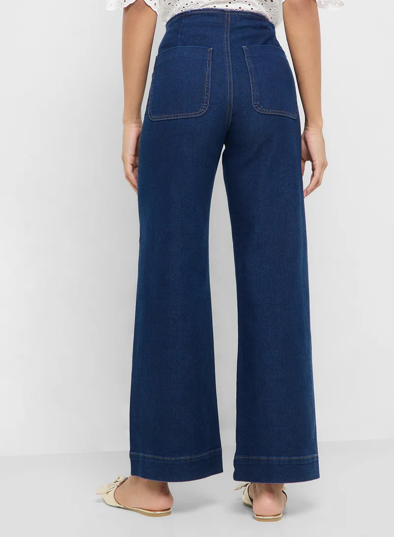 ONLY Pocket Detail Wide Leg Jeans