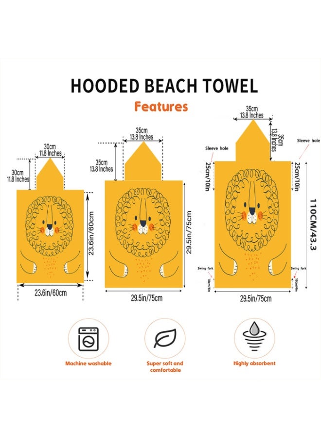 Kids Hooded Poncho Towel, Quick-Dry & Absorbent, Yellow Lion Print for Beach & Swim - Image 5