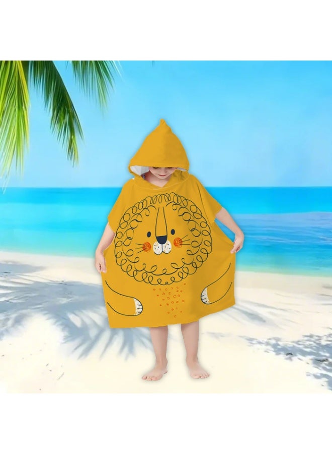 Kids Hooded Poncho Towel, Quick-Dry & Absorbent, Yellow Lion Print for Beach & Swim - Image 4