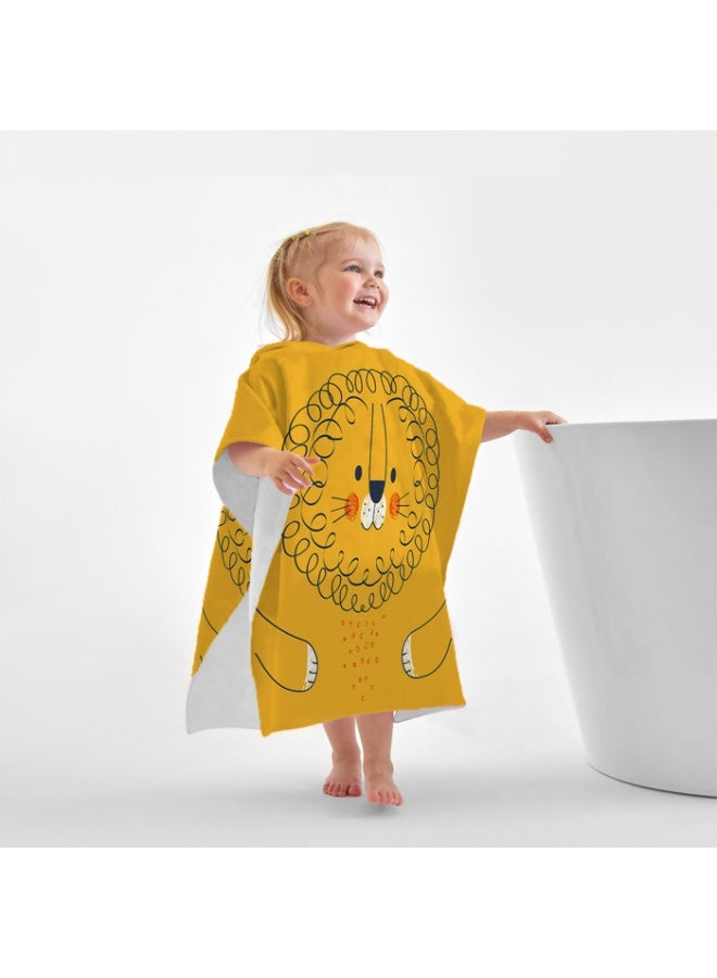 Kids Hooded Poncho Towel, Quick-Dry & Absorbent, Yellow Lion Print for Beach & Swim - Image 1