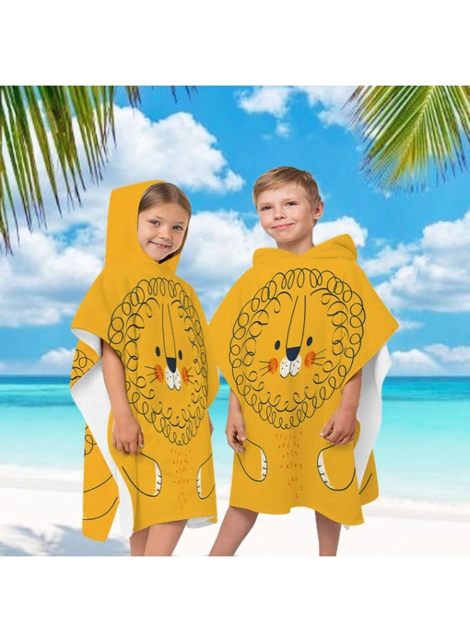 Kids Hooded Poncho Towel, Quick-Dry & Absorbent, Yellow Lion Print for Beach & Swim - Image 3