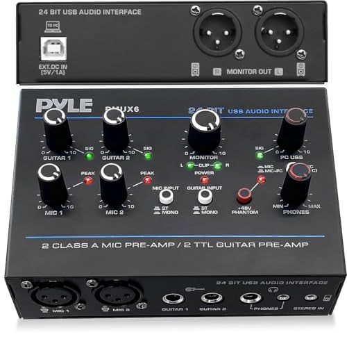 Pyle Professional USB Audio Interface with MIC Guitar AUX Stereo Inputs PhoneMonitor Outputs Ideal for Computer Playing Recording Compact Rugged Metal Housing PMUX6 - Image 1
