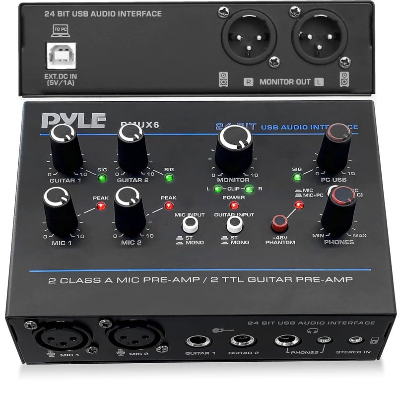 Pyle Professional USB Audio Interface with MIC Guitar AUX Stereo Inputs PhoneMonitor Outputs Ideal for Computer Playing Recording Compact Rugged Metal Housing PMUX6 - Image 2