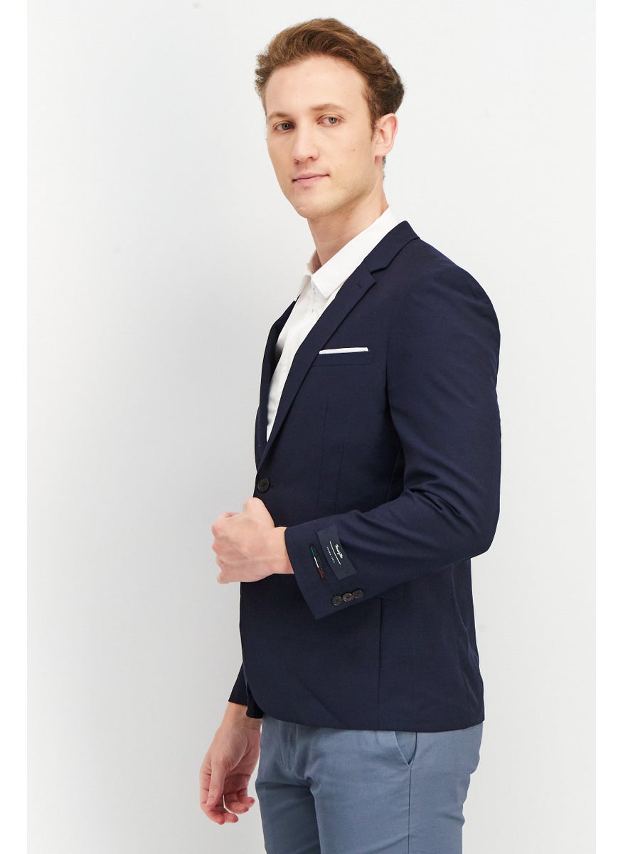 SELECTED Men Regular Fit Solid Formal Blazer, Navy  - Image 2