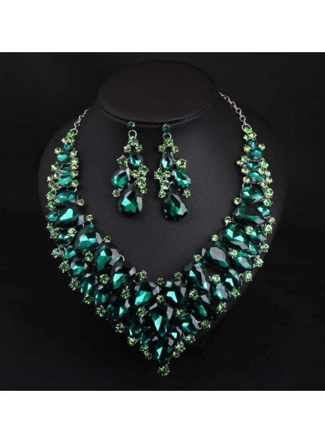 NIBEMINENT Green Crystal Necklace and Earrings Set