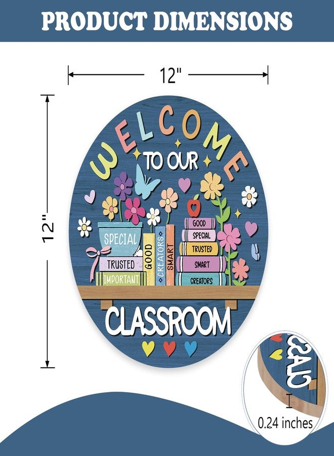Bolisom Welcome to Our Classroom Front Door Sign, Back to School Educational Books Wood Hanger Preschool Elementary Home Decor, Floral Wooden Wreath Indoor Wall Hanging Decoration Teacher Supplies - Image 2