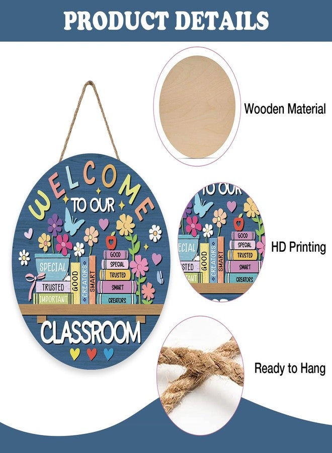 Bolisom Welcome to Our Classroom Front Door Sign, Back to School Educational Books Wood Hanger Preschool Elementary Home Decor, Floral Wooden Wreath Indoor Wall Hanging Decoration Teacher Supplies - Image 3