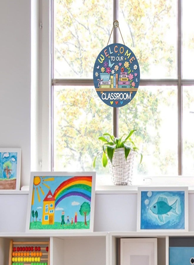 Bolisom Welcome to Our Classroom Front Door Sign, Back to School Educational Books Wood Hanger Preschool Elementary Home Decor, Floral Wooden Wreath Indoor Wall Hanging Decoration Teacher Supplies - Image 5