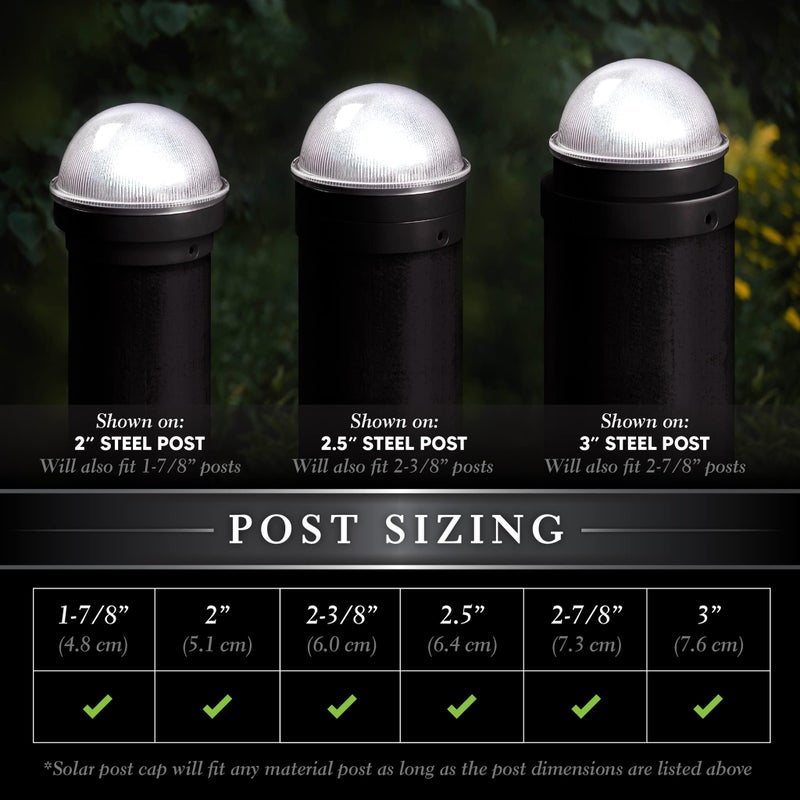 Classy Caps CH2233B Summit Chain Link Solar Post Cap, Black â€“ High Output LED, Fits 1-7/8", 2", 2-2/8",2.5, 2-7/8",3" Diameter Posts, Easy DIY, Brilliant White Light, Ideal for Chainlink Fence Posts - Image 3