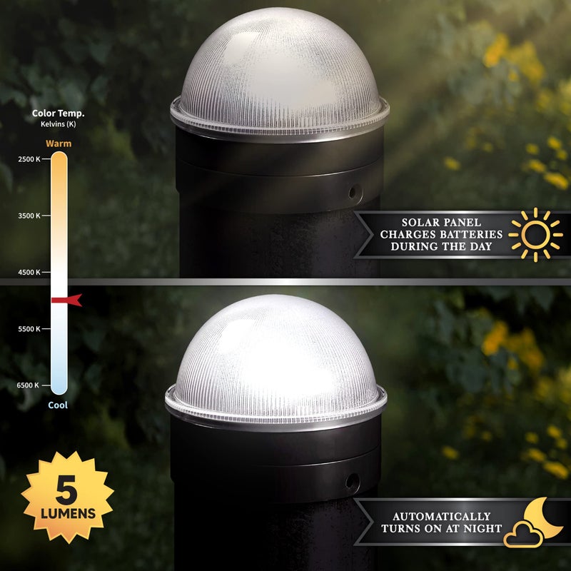 Classy Caps CH2233B Summit Chain Link Solar Post Cap, Black â€“ High Output LED, Fits 1-7/8", 2", 2-2/8",2.5, 2-7/8",3" Diameter Posts, Easy DIY, Brilliant White Light, Ideal for Chainlink Fence Posts - Image 4