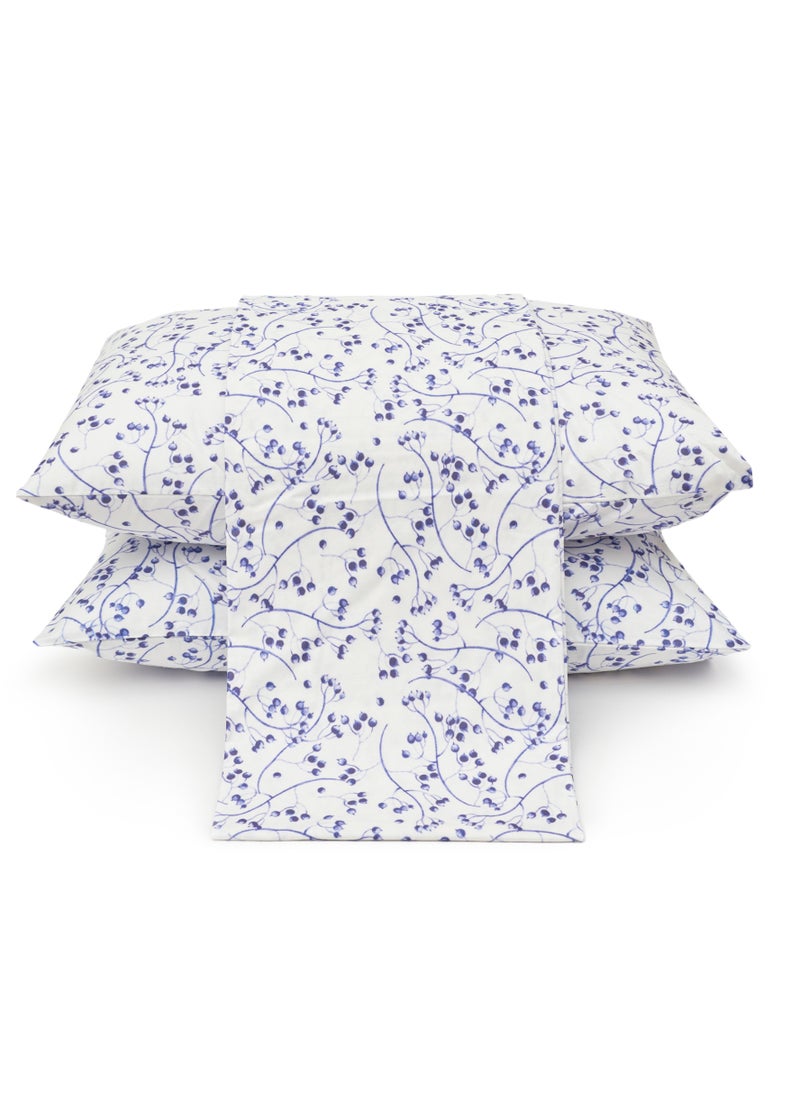 Home of linens طقم سرير مطبوع - 3 قطع لسرير فردي - 1 ملاءة مسطحة (180 سم * 260 سم) + 2 كيس وسادة (50 سم * 70 سم) - 100% قطن ساتان - أغصان زرقاء  - Image 1