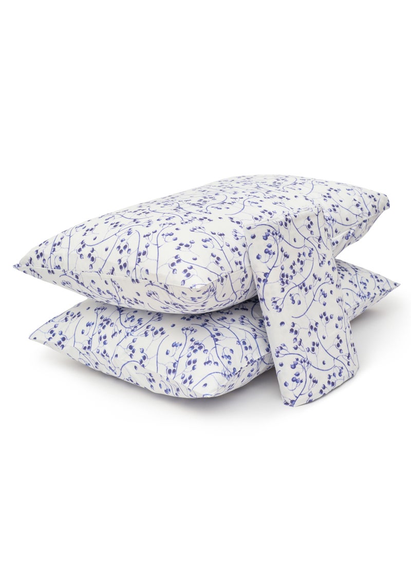 Home of linens طقم سرير مطبوع - 3 قطع لسرير فردي - 1 ملاءة مسطحة (180 سم * 260 سم) + 2 كيس وسادة (50 سم * 70 سم) - 100% قطن ساتان - أغصان زرقاء  - Image 4