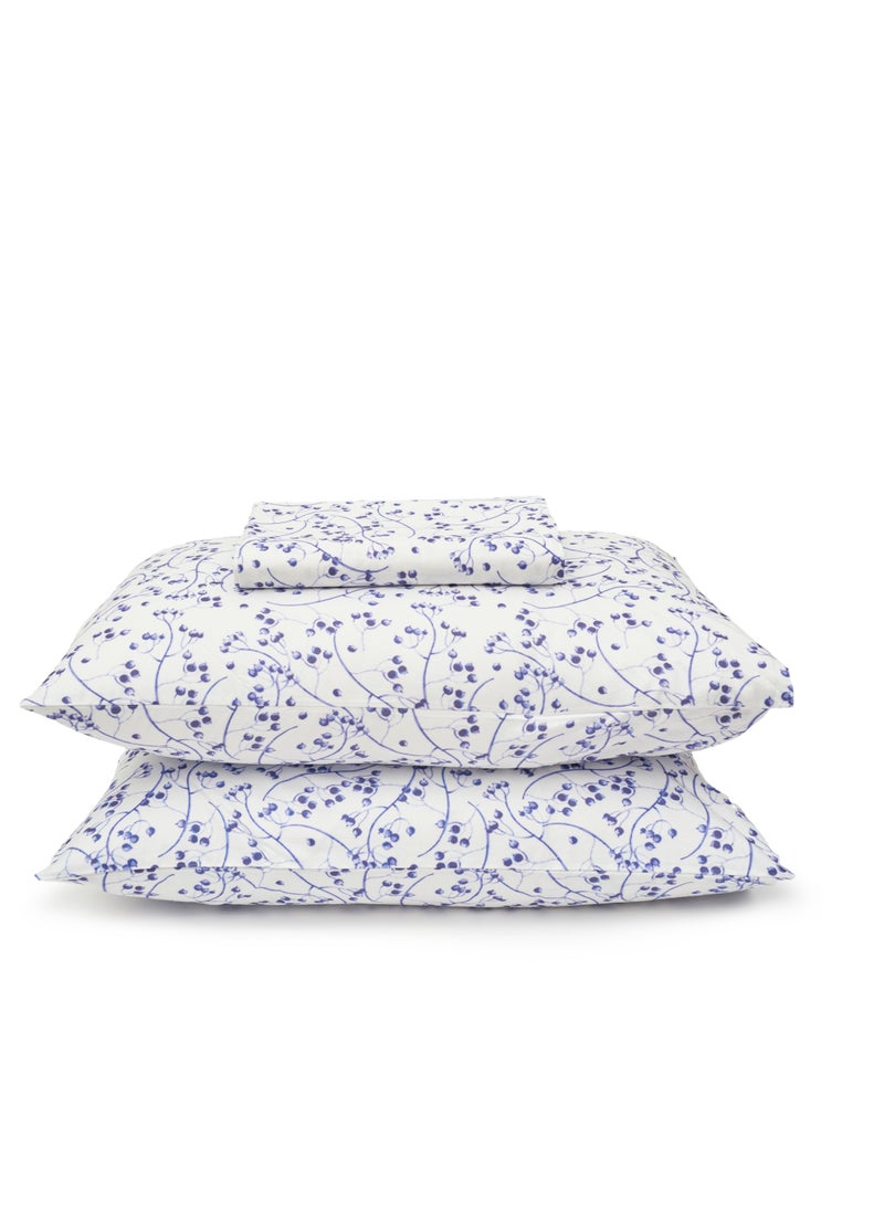Home of linens طقم سرير مطبوع - 3 قطع لسرير فردي - 1 ملاءة مسطحة (180 سم * 260 سم) + 2 كيس وسادة (50 سم * 70 سم) - 100% قطن ساتان - أغصان زرقاء  - Image 2