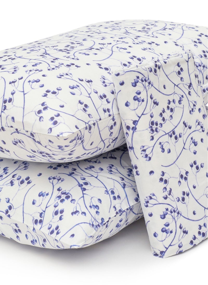 Home of linens طقم سرير مطبوع - 3 قطع لسرير فردي - 1 ملاءة مسطحة (180 سم * 260 سم) + 2 كيس وسادة (50 سم * 70 سم) - 100% قطن ساتان - أغصان زرقاء  - Image 5