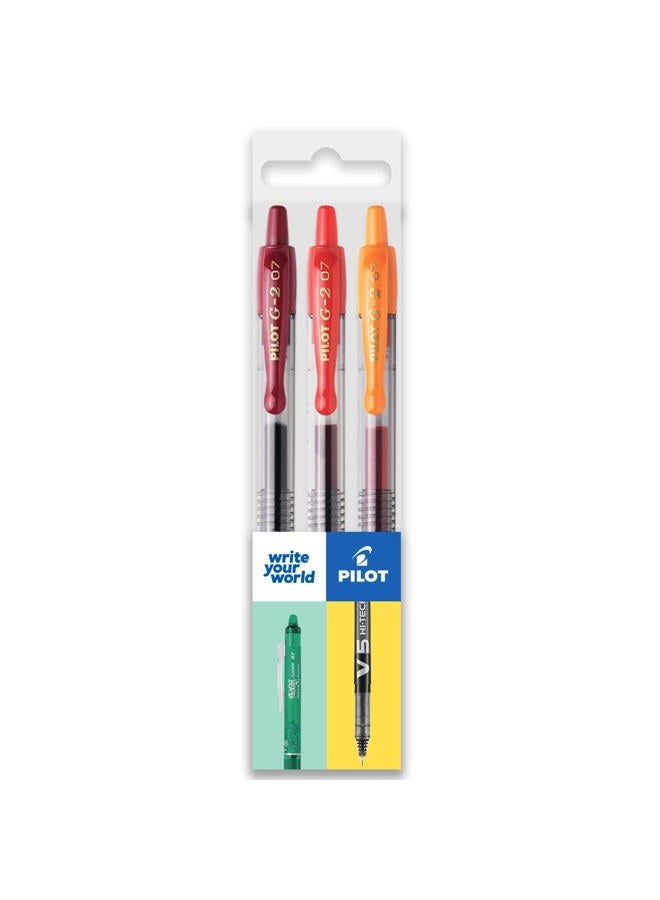 PILOT G-2 Retractable Gel Ink Rollerball Pens - 0.7mm Nib Tip - Pillow Pack Set of 3 - Red Tones Set - Image 1