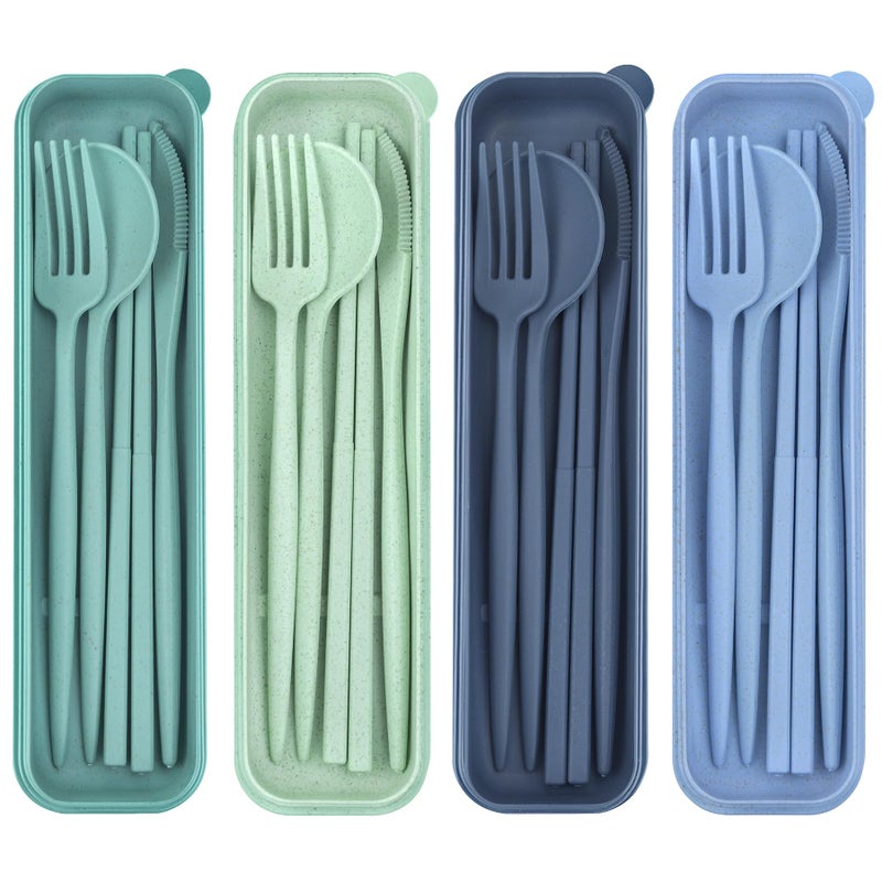 TROUSKAIG 4 Sets Reusable Utensils Set with Case,Travel Utensils with Case,Reusable Utensils for Lunch Box accessories,Portable Chopsticks Knife Fork and Spoon Lunch Utensils Set for Travel Daily Use - Image 1