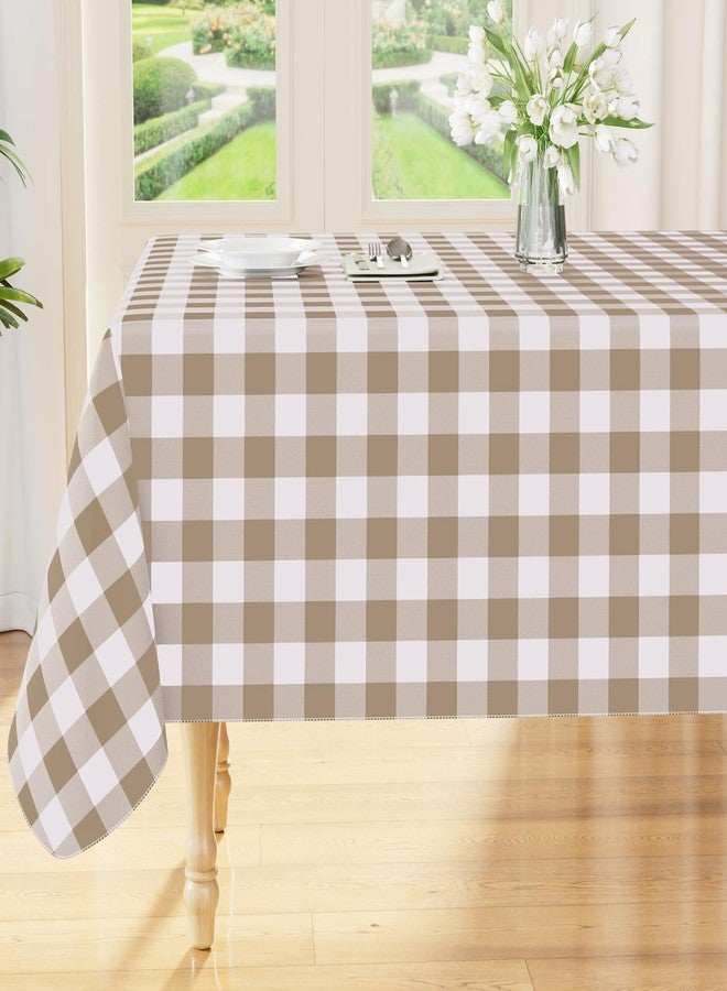 Smiry Square Table Cloth, Waterproof Vinyl Tablecloth with Flannel Backing, Wipeable Buffalo Plaid Table Cover for Dining, Indoor and Outdoor (Khaki & White, 54"x54") - Image 1