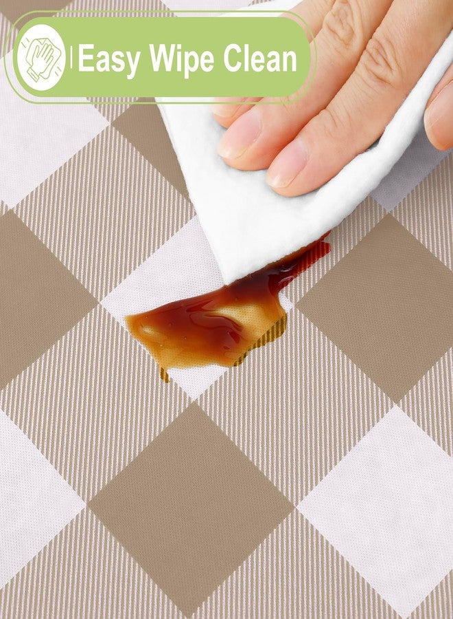 Smiry Square Table Cloth, Waterproof Vinyl Tablecloth with Flannel Backing, Wipeable Buffalo Plaid Table Cover for Dining, Indoor and Outdoor (Khaki & White, 54"x54") - Image 3