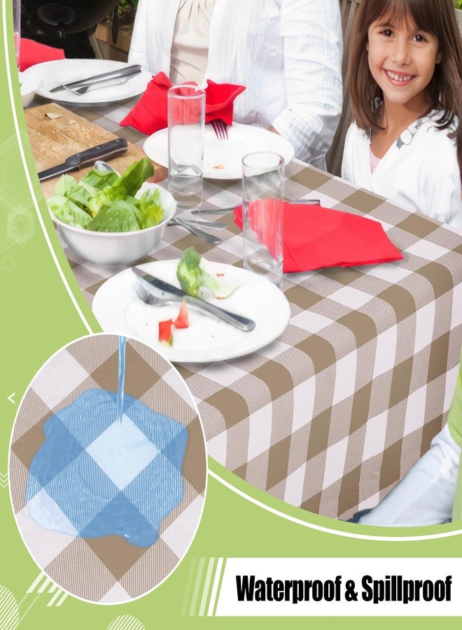 Smiry Square Table Cloth, Waterproof Vinyl Tablecloth with Flannel Backing, Wipeable Buffalo Plaid Table Cover for Dining, Indoor and Outdoor (Khaki & White, 54"x54") - Image 2