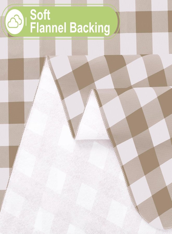 Smiry Square Table Cloth, Waterproof Vinyl Tablecloth with Flannel Backing, Wipeable Buffalo Plaid Table Cover for Dining, Indoor and Outdoor (Khaki & White, 54"x54") - Image 4