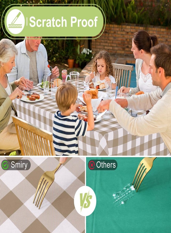 Smiry Square Table Cloth, Waterproof Vinyl Tablecloth with Flannel Backing, Wipeable Buffalo Plaid Table Cover for Dining, Indoor and Outdoor (Khaki & White, 54"x54") - Image 5