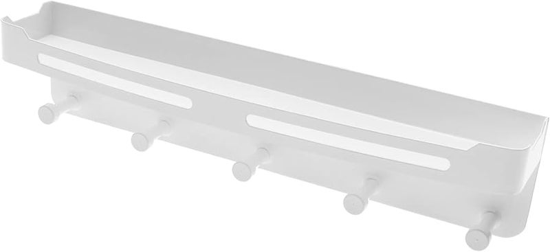 رفافة معطف من الفولاذ المقاوم للصدأ مثبتة على الحائط باللون الأبيض مع مخبأ مفاتيح ومنظم تخزين وخطاطيف - Image 2