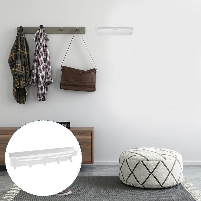 رفافة معطف من الفولاذ المقاوم للصدأ مثبتة على الحائط باللون الأبيض مع مخبأ مفاتيح ومنظم تخزين وخطاطيف - Image 3