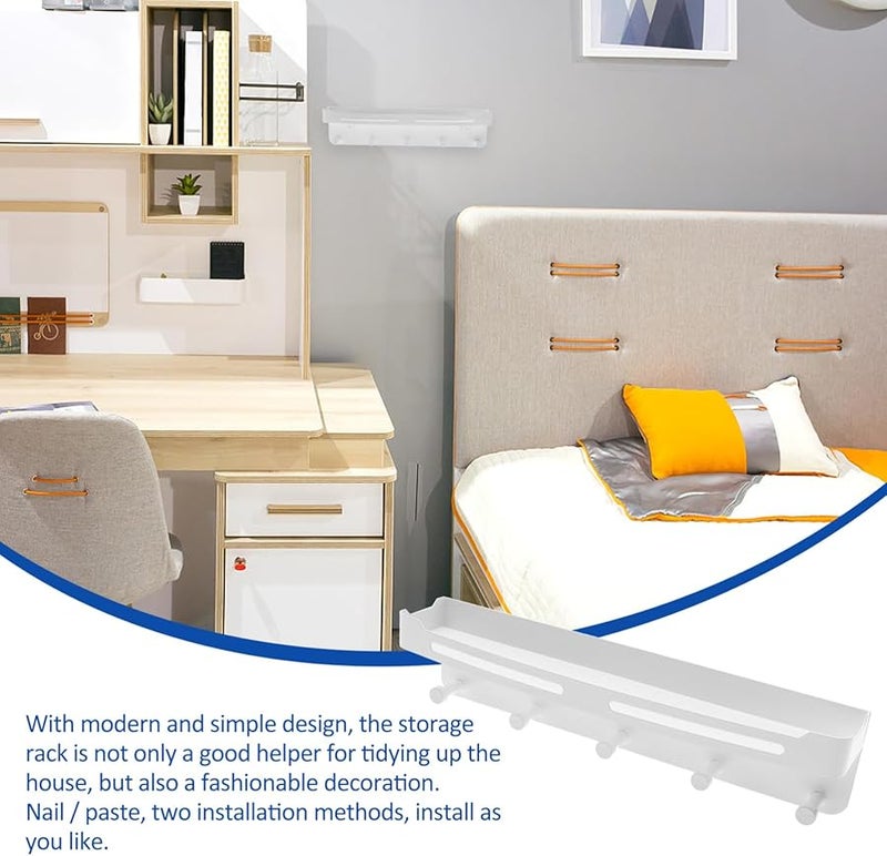 رفافة معطف من الفولاذ المقاوم للصدأ مثبتة على الحائط باللون الأبيض مع مخبأ مفاتيح ومنظم تخزين وخطاطيف - Image 5