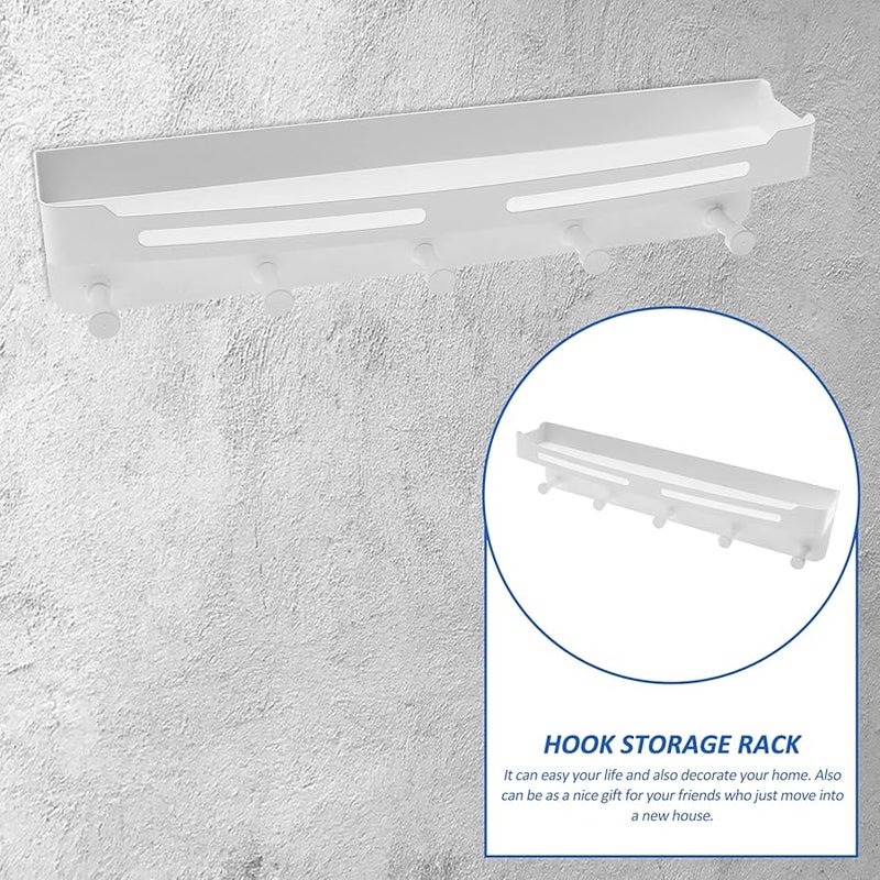 رفافة معطف من الفولاذ المقاوم للصدأ مثبتة على الحائط باللون الأبيض مع مخبأ مفاتيح ومنظم تخزين وخطاطيف - Image 4