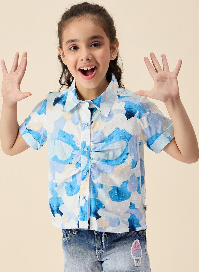 Stylo Bug Girls Blue Abstract Print Shirt - Image 1