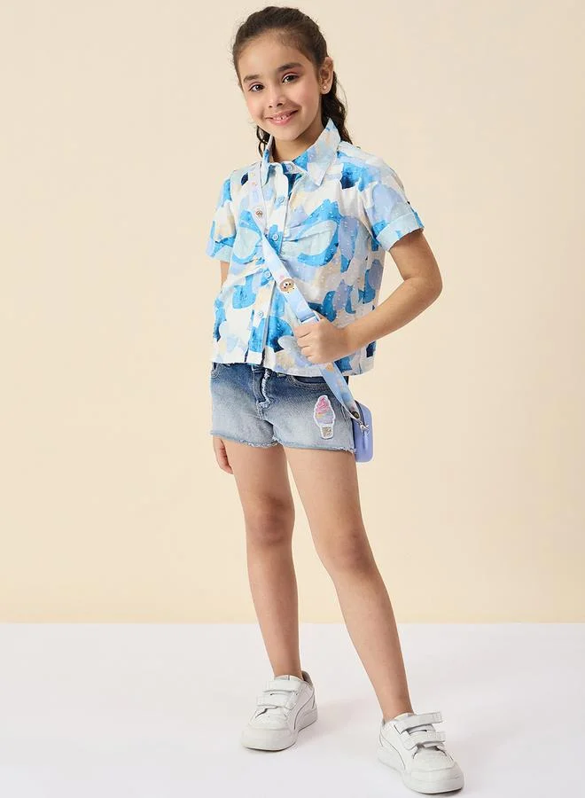 Stylo Bug Girls Blue Abstract Print Shirt
