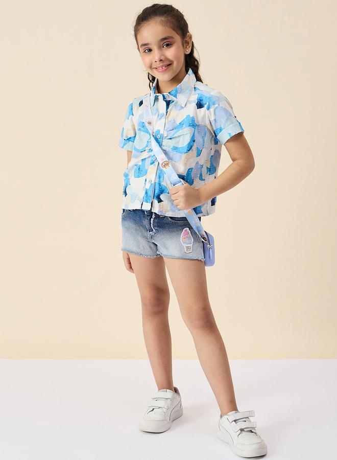 Stylo Bug Girls Blue Abstract Print Shirt - Image 2