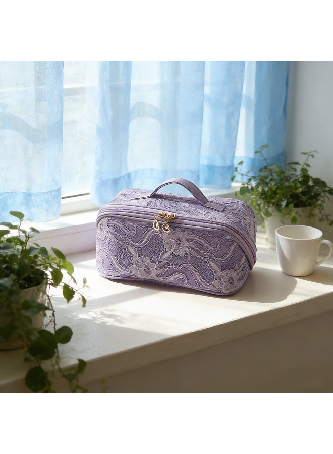 1pcs Makeup Bag For Women Travel，Embroidery Cosmetic Bag，Open Flat Toiletry Bag With And Handle，Ventilate Storage Organizer，Suitable For Travel And Business Trips - Image 5