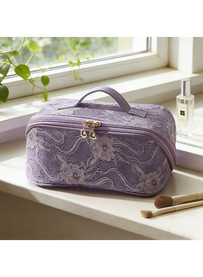 1pcs Makeup Bag For Women Travel，Embroidery Cosmetic Bag，Open Flat Toiletry Bag With And Handle，Ventilate Storage Organizer，Suitable For Travel And Business Trips - Image 2