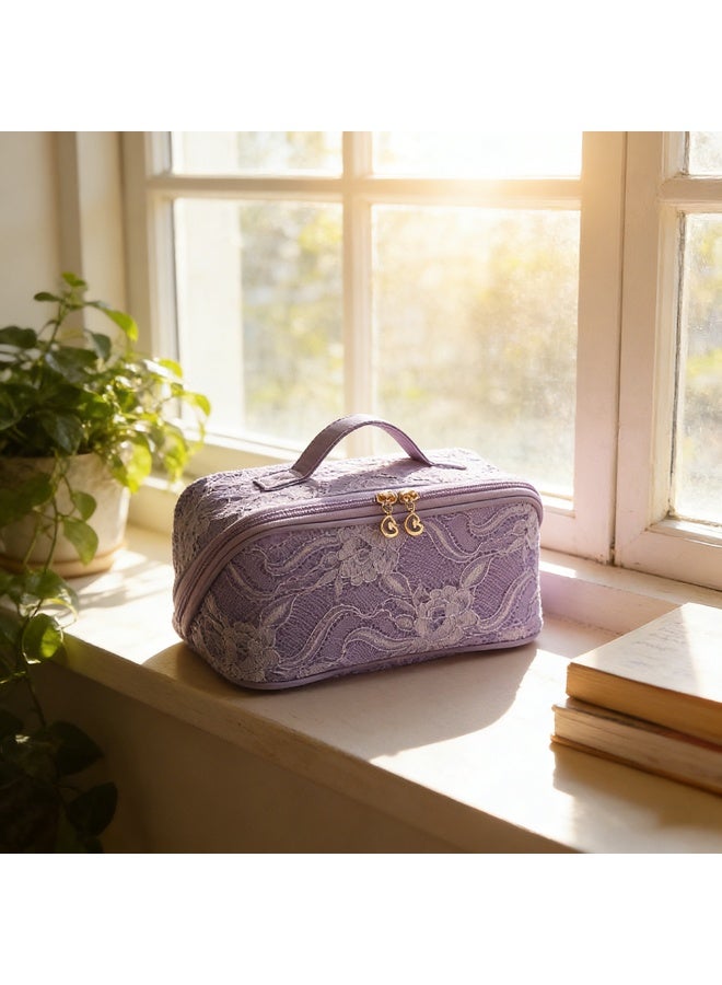 1pcs Makeup Bag For Women Travel，Embroidery Cosmetic Bag，Open Flat Toiletry Bag With And Handle，Ventilate Storage Organizer，Suitable For Travel And Business Trips - Image 3