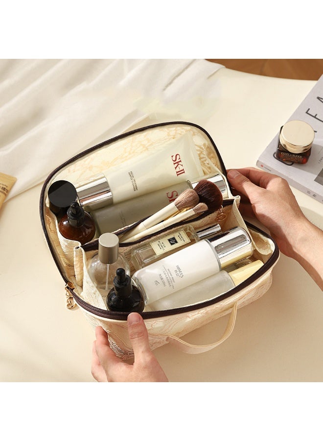 1pcs Makeup Bag For Women Travel，Embroidery Cosmetic Bag，Open Flat Toiletry Bag With And Handle，Ventilate Storage Organizer，Suitable For Travel And Business Trips - Image 4